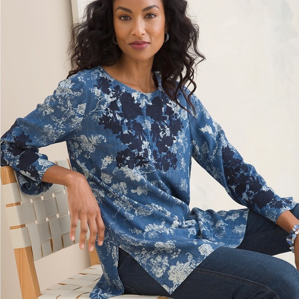 Chico’s embroidered denim tunic